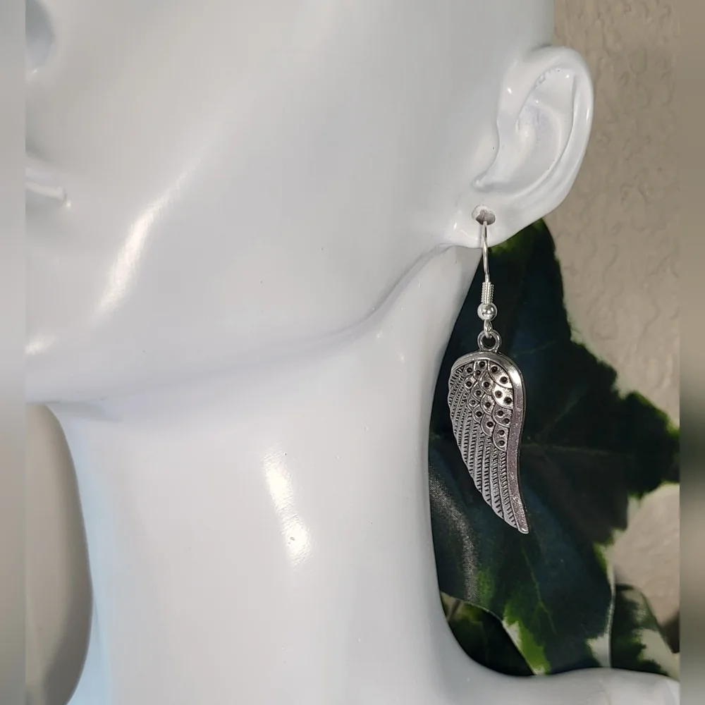 Silver Angel Wing Statement Dangle Earrings / Pierced